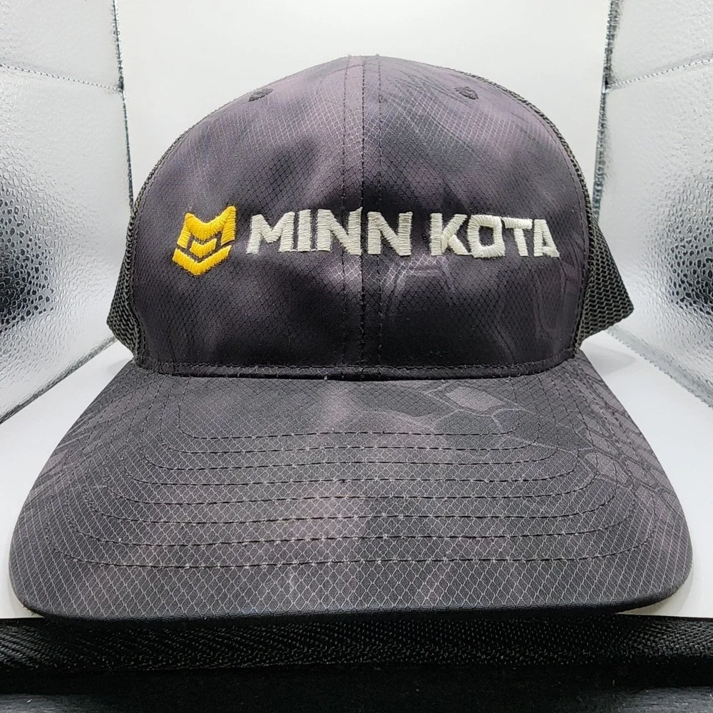 Minn Kota Richardson 112P Trucker Hat Mens Black Camo Mesh Snapback Fishing Cap